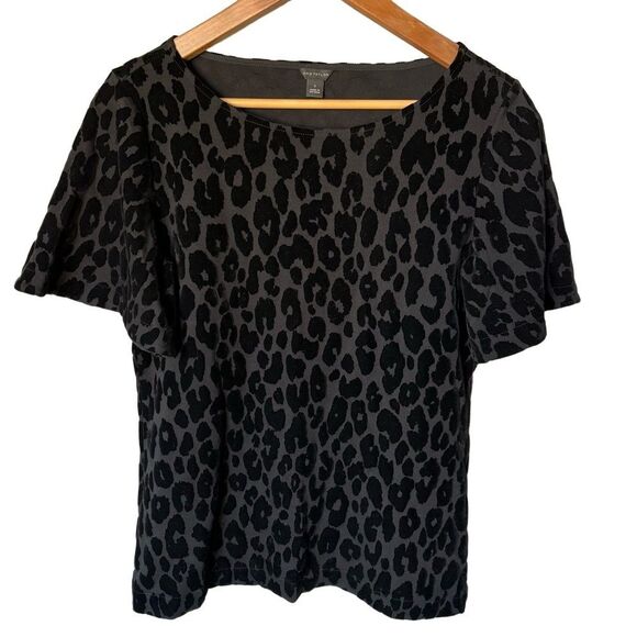 Ann Taylor Shirt Size S Black Leopard Print Flocked Velvet Chic Modern - Picture 1 of 4